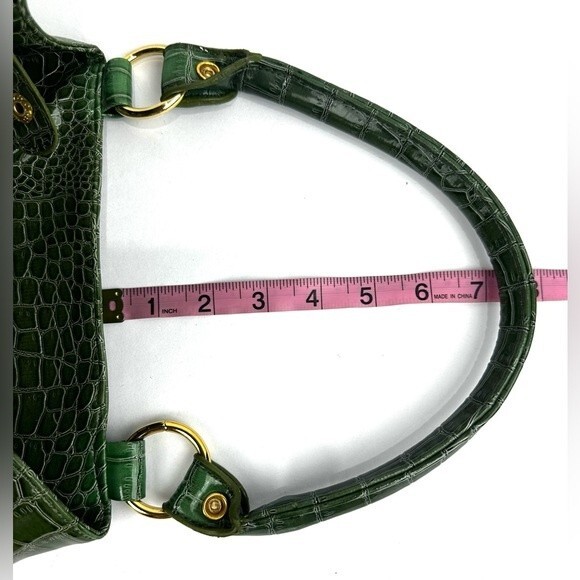 IMAN Green Embossed Crocodile Print with Gold Hardware Shoulder Bag NWOT - Picture 10 of 11